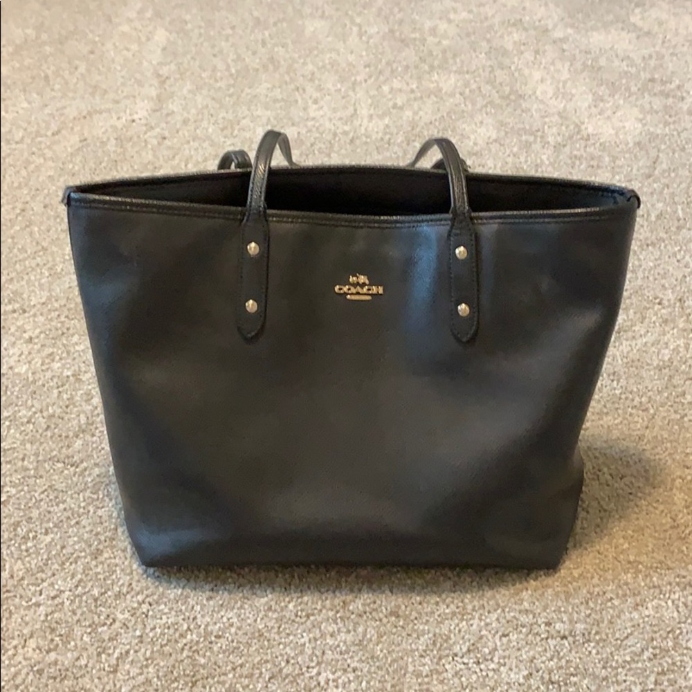 Coach Black Leather Tote Shoulder Bag